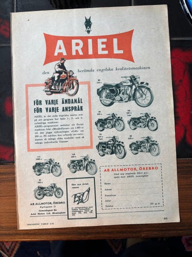 ARIEL 1954 Reklamblad annons