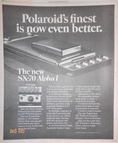 POLAROID SX-70 ALPHA1, TIDNINGSANNONS 1976