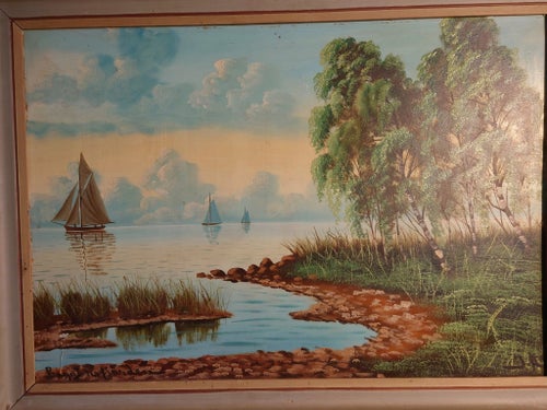 SIGNERAD J. A. Aske , OLJA PÅ PANNÅ,FINT SKICK MÅTT 76,5 X 56 CM. INKL. RAM .