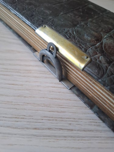 Gammalt Fotoalbum i krokodilmönstrat läder fyllt med bilder!