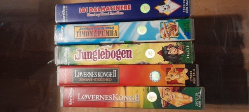 Disney VHS-film: Løvernes Konge, Junglebogen, 101 Dalmatinere, Timon & Pumba