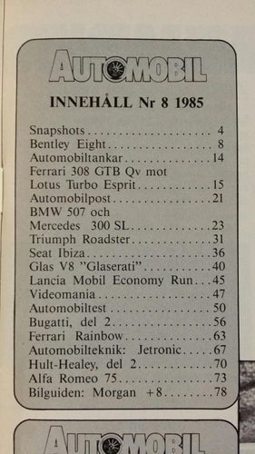 Automobil nr 8 1985: Alfa 75 2,0/2,5, Morgan +8, Bentley Eight, Ferrari 308 QV