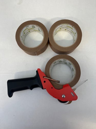 Packtejp i papper med dispenser, 3 rullar