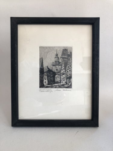 Klassisk Etsning av Hans Böhme, Rothenburg, Tyskland