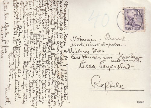 Hofva. Kroppfjells Säteri. Utsikt mot Skagern. Stpl. Hova 18.7.40 t. Reftele