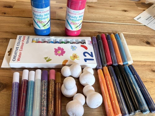 Panduro pysselpaket – vattenfärg, tempera, glitterlim & flörtkulor