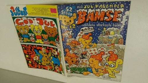 Bamse 1987 nr 12 med Bamses Julkalender + prenumerationslapp + 2 Bamses Julkort
