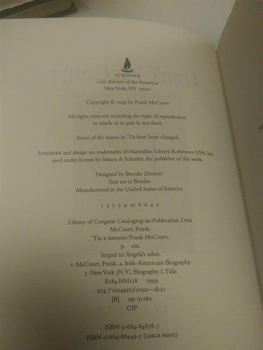 'Tis by Frank McCourt. bok. inbunden, Very Good plus