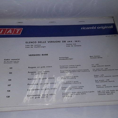 Fiat 238 b 238 b1 body work spare parts catalogue
