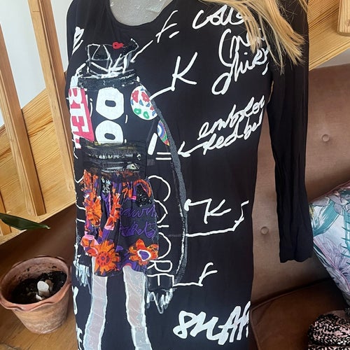 Ovanlig Desigual svart klänning/tunika BOHO silkig jersey M/L