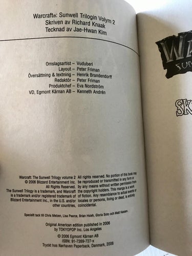 WARCRAFT Sunwelltrilogin SKUGGOR AV IS Richard A. Knaak Jae-Hwan Kim 2006
