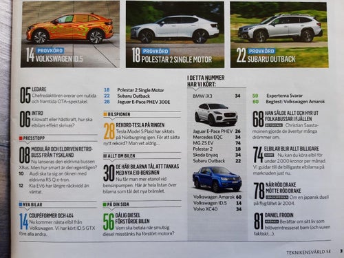 Teknikens Värld nr 17 2021: Subaru Outback, Polestar 2, VW ID.5 + beg Amarok