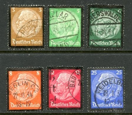 Deutsches Reich 1934, Mi 548.553 Paul Hindenburg / Trauerrandaufdruck