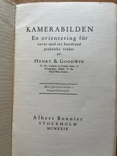 Kamerabilden Henry B. Goodwin 1929, Första upplaga?, Häftad, Nordisk Rotogravyr