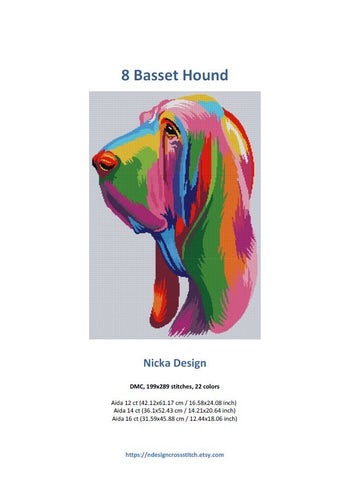 KORSSTYGNSMÖNSTER - BRODERI - 8 Basset Hound