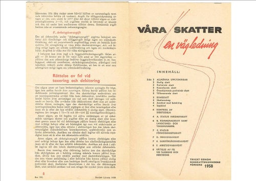VÅRA SKATTER en vägledning (1958) - 8-sidig folder