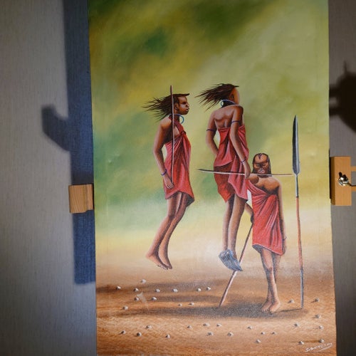 Samuel O. Okech, Kenya, Oljemålning på duk Mått 82 x 46 cm. Fint skick.