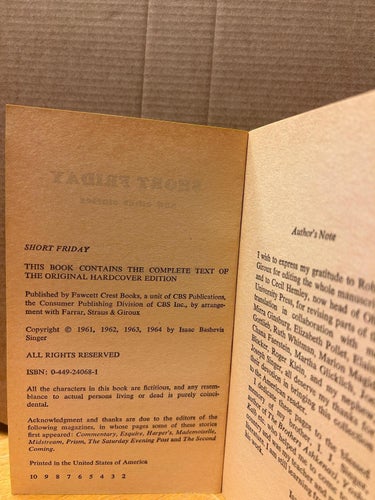 Short Friday by Isaac Bashevis Singer. Bok. Very Fine plus