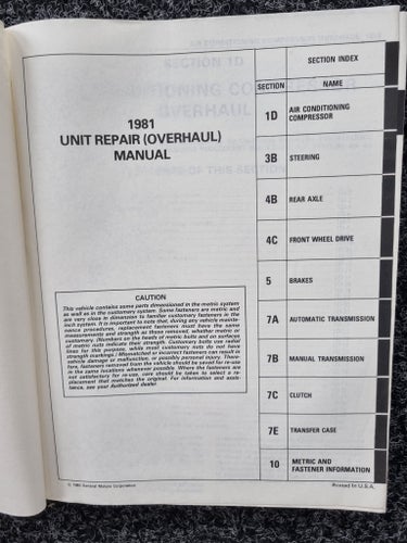 1981 Chevrolet Unit Repair Manual (Overhaul)