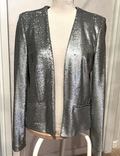 MANGO kavaj av silverglänsande paljetter, stl M