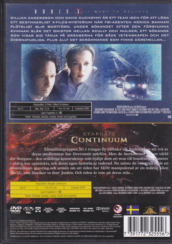 DVD 2i1 / Arkiv X: I Want To Believe + Stargate Continuum / Nära nyskick