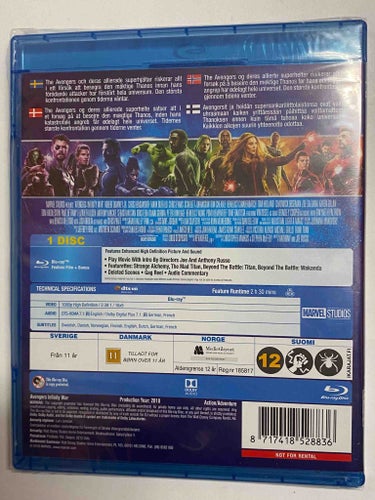 Blu-ray Avengers Infinity War Marvel Studios INPLASTAD