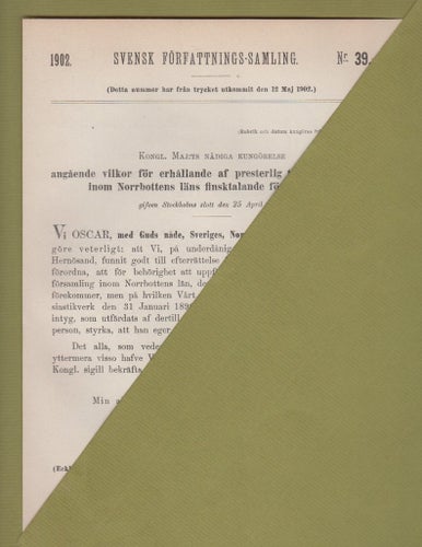 SFS 1902 Nr 39. Språkkrav för präster i Norrbottens län