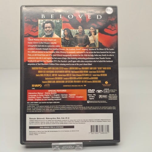 Beloved - Oprah Winfrey, Danny Glover - Region 2, DVD, Svensk text, Fint skick