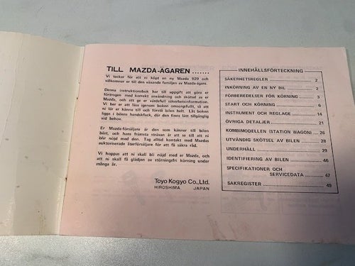 Instruktionsbok Mazda 929
