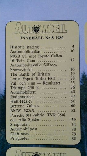 Automobil nr 8 1986: MGB GT vs Toyota Celica GT, Lotus Esprit Turbo, BMW 325iX