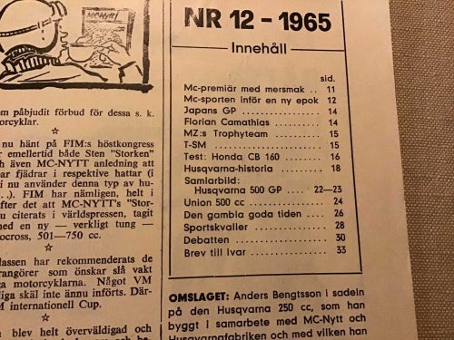 MC NYTT NR 12 1965 HONDA CB 160 cc, HUSQVARN HISTORIA,UNION 500cc,