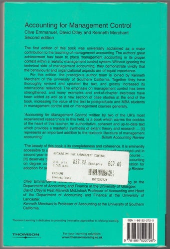 Accounting for Management Control / Clive Emmanuel, David Otley m.fl.
