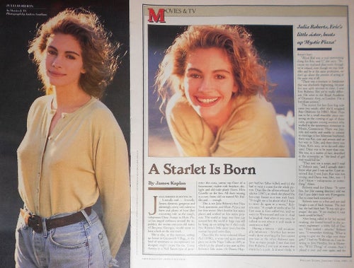 JULIA ROBERTS - A STARLET IS BORN, TIDNINGSARTIKEL 1989