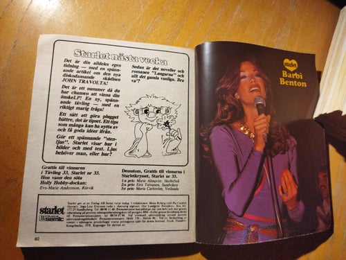 Starlet 1978 nr 46 Omslagsbild Anna, idol Barbi Benton. Good plus