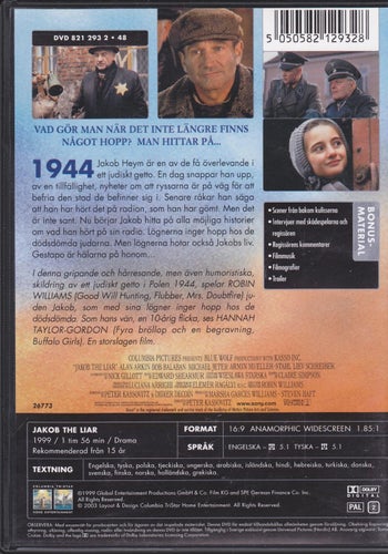 DVD / Jakob The Liar / Robin Williams, Liev Schreiber, Alan Arkin / Fint skick