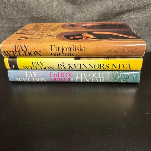 3 böcker av Fay Weldon - På kvinnors nivå, Ett jordiskt paradis, ..- Bokpaket