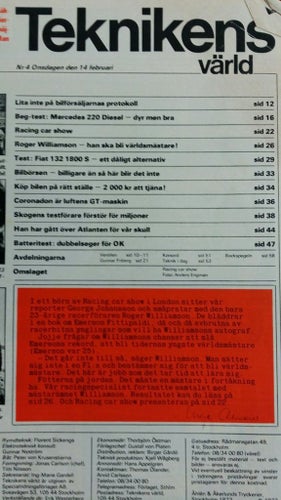 Teknikens Värld nr 4 1973: Fiat 132, Mercedes 220 Diesel 1969