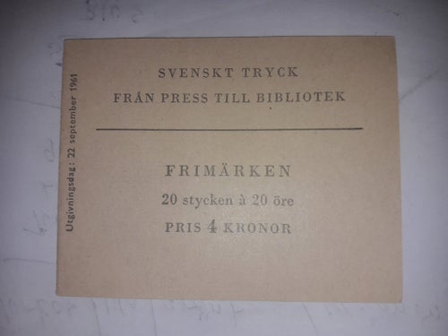 Frimärkshäfte.... 1961...Svenskt Tryck Från Press till Bibliotek
