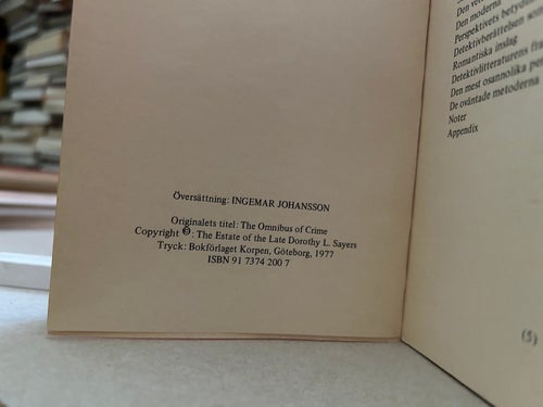 Alla slags brott av Dorothy L Sayers Kriminalbiblioteket Korpen, Very Fine+