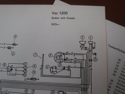 Elschema till Vaz 1200 sedan och combi, 1973.