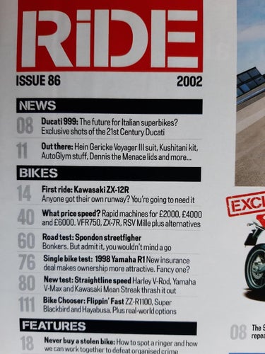 Ride no 86 2002: H-D V-Rod, Kawasaki VN1500, Yamaha VMX1200 V-Max