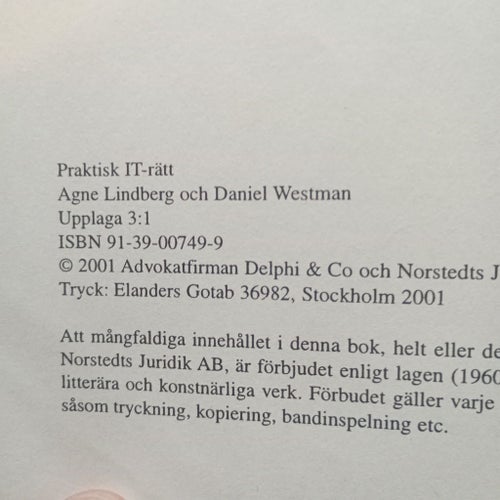 Praktisk IT-rätt, Agne Lindberg och Daniel Westman, 2001