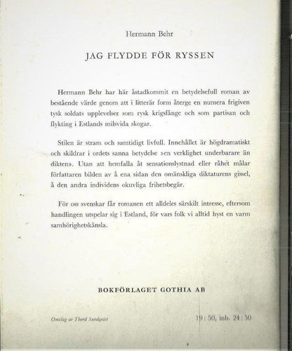 HERMANN BEHR : Jag flydde för ryssen ( UTG. 1959 )