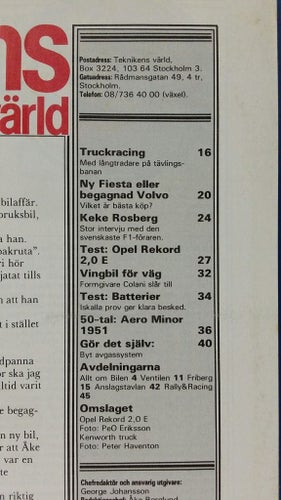 Teknikens Värld 2 1980: Opel Rekord 2,0 E, ny Ford Fiesta vs Volvo 244 DL 1978