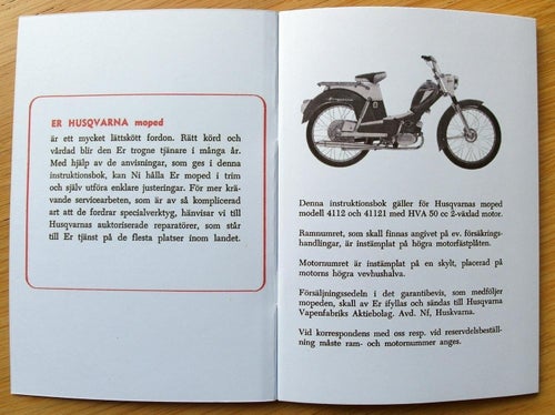 Instruktionsbok HVA 4112 Lyx & 41121 Sport - Årsmodell 1961