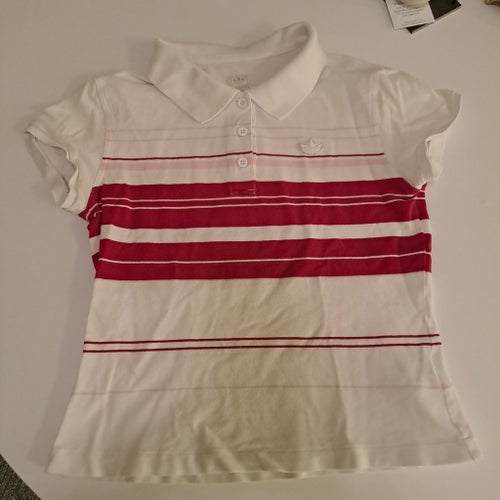 Adidas vit/röd pikétröja, storlek 40
