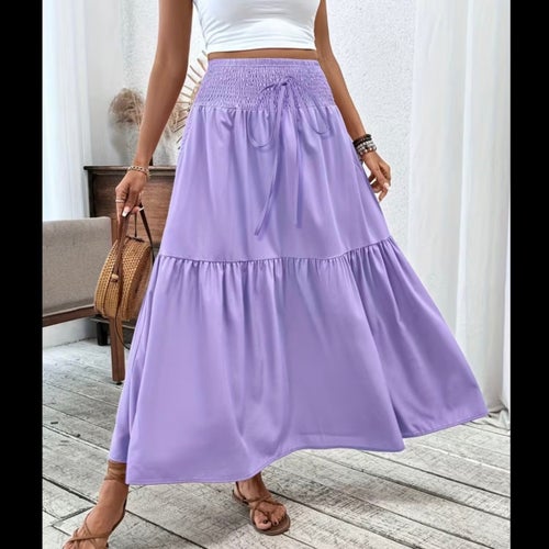 NY ljuslila/lavendel lila lång kjol med volang stl XL Sommar