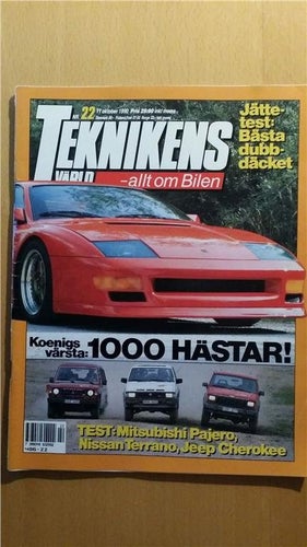 Teknikens Värld nr 22 1990: Jeep Cherokee, Nissan Terrano, Mitsubishi Pajero