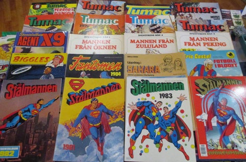 20 seriealbum Tumac Stålmannen Fantomen Bliggles Äventyrens män Modesty Blaise