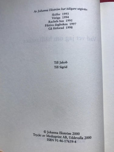 VAD JAG VET OM HÅLLFASTHET Johanna Ekström 2000